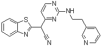 结构式 CAS# 345987-15-7, alpha-[2-[[2-(3-吡啶基)乙基]氨基]-4-嘧啶基]-2-苯并噻唑乙腈