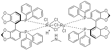结构式 CAS# 346457-41-8, 三(mu-氯)双[(R)-(+)-5,5'-双(二苯基膦)-4,4'-双-1,3-苯并二恶茂]二氯化二钌二甲基铵盐