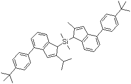 [4-[4-(tert-Butyl)phenyl]-2-isopropyl-1H-inden-1-yl][4-[4-(tert-butyl)phenyl]-2-methyl-1H-inden-1-yl]dimethylsilane molecular structure (CAS 348168-05-8)