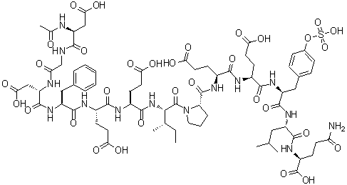 N-Acetyl-L-alpha-aspartylglycyl-L-alpha-aspartyl-L-phenylalanyl-L-alpha-glutamyl-L-alpha-glutamyl-L-isoleucyl-L-prolyl-L-alpha-glutamyl-L-alpha-glutamyl-O-sulfo-L-tyrosyl-L-leucyl-L-glutamine molecular structure (CAS 348603-19-0)