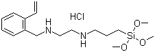 structure of CAS# 34937-00-3, 3-(N-Styrylmethyl-2-aminoethylamino)-propyltrimethoxysilane hydrochloride ;N-[3-(Trimethoxysilyl)propyl]-N'-(vinylbenzyl)ethylenediamine monohydrochloride; N-[(Ethenylphenyl)methyl]-N'-[3-(trimethoxysilyl)propyl]-1,2-ethanediamine monohydrochloride