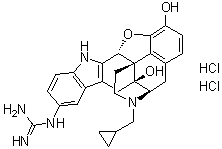 [(4bS,8R,8aS,14bR)-7-(Cyclopropylmethyl)-5,6,7,8,8a,9,14,14b-octahydro-1,8a-dihydroxy-4,8-methanobenzofuro[2,3-a]pyrido[4,3-b]carbazol-11-yl]guanidine dihydrochloride molecular structure (CAS 351183-88-5)