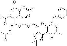 Phenylmethyl 2-(acetylamino)-2-deoxy-3,4-O-(1-methylethylidene)-6-O-(2,3,4,6-tetra-O-acetyl-beta-D-galactopyranosyl)-D-galactopyranoside molecular structure (CAS 352273-66-6)