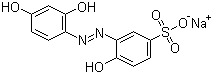 结构式 CAS# 3564-26-9, 媒介红 5; 3-[(2,4-二羟基苯基)偶氮]-4-羟基苯磺酸钠