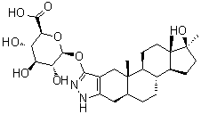 (5alpha,17beta)-17-Hydroxy-17-methyl-2'H-androst-2-eno[3,2-c]pyrazol-5'-yl beta-D-glucopyranosiduronic acid molecular structure (CAS 361432-41-9)