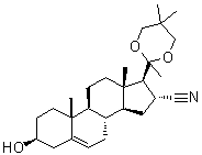 (3beta,16alpha)-20,20-[(2,2-二甲基-1,3-丙烷二基)二(氧基)]-3-羟基孕甾-5-烯-16-甲腈分子结构 (CAS 37079-18-8)