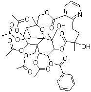 structure of CAS# 37239-51-3, Wilfordin;(8R,9R,10R,11S,12S,13R,14R,15S,21S,22S,23R)-10,13,22,23-Tetrakis(acetyloxy)-12-[(acetyloxy)methyl]-14-(benzoyloxy)-7,8,9,10,12,13,14,15,19,20-decahydro-18,21-dihydroxy-8,18,21-trimethyl-,8,11-epoxy-9,12-ethano-11,15-methano-5H,11H-[1,9]dioxacyclooctadecino[4,3-b]pyridine-5,17(18H)-dione