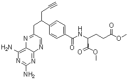 structure of CAS# 374777-77-2, N-[4-[1-[(2,4-Diamino-6-pteridinyl)methyl]-3-butynyl]benzoyl]-L-glutamic acid dimethyl ester