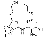 2-[[(3aR,4S,6R,6aS)-6-[[5-Amino-6-chloro-2-(propylthio)-4-pyrimidinyl]amino]tetrahydro-2,2-dimethyl-4H-cyclopenta-1,3-dioxol-4-yl]oxy]-ethanol molecular structure (CAS 376608-74-1)