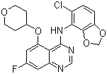 structure of CAS# 379230-38-3, 4-(6-Chloro-2,3-methylenedioxyanilino)-7-fluoro-5-tetrahydropyran-4-yloxyquinazoline;4-[[6-Chloro-2,3-methylenedioxyphenyl]amino]-7-fluoro-5-[[tetrahydropyran-4-yl]oxy]quinazoline; 7-Fluoro-N-(5-chloro-1,3-benzodioxol-4-yl)-5-(tetrahydro-2H-pyran-4-yloxy)quinazolin-4-amine