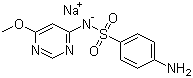 结构式 CAS# 38006-08-5, 磺胺间甲氧基嘧啶钠; N-(6-甲氧基-4-嘧啶基)-4-氨基苯磺酰胺钠盐