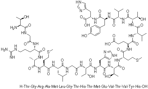 L-Threonylglycyl-L-arginyl-L-alanyl-L-methionyl-L-leucylglycyl-L-threonyl-L-histidyl-L-threonyl-L-methionyl-L-alpha-glutamyl-L-valyl-L-threonyl-L-valyl-L-tyrosyl-L-histidine molecular structure (CAS 382591-66-4)