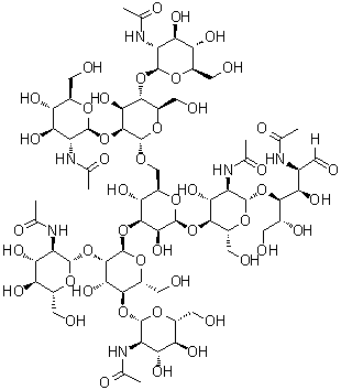 O-2-(Acetylamino)-2-deoxy-beta-D-glucopyranosyl-(1→2)-O-[2-(acetylamino)-2-deoxy-beta-D-glucopyranosyl-(1→4)]-O-alpha-D-mannopyranosyl-(1→3)-O-[O-2-(acetylamino)-2-deoxy-beta-D-glucopyranosyl-(1→2)-O-[2-(acetylamino)-2-deoxy-beta-D-glucopyranosyl-(1→4)]-alpha-D-mannopyranosyl-(1→6)]-O-beta-D-mannopyranosyl-(1→4)-O-2-(acetylamino)-2-deoxy-beta-D-glucopyranosyl-(1→4)-2-(acetylamino)-2-deoxy-D-glucose molecular structure (CAS 385767-06-6)