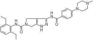 结构式 CAS# 398493-79-3, N-(2,6-二乙基苯基)-4,6-二氢-3-[[4-(4-甲基-1-哌嗪基)苯甲酰基]氨基]吡咯并[3,4-c]吡唑-5(1H)-甲酰胺