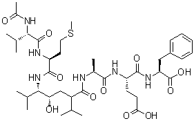N-乙酰基-L-缬氨酰-L-蛋氨酰-(2S,4S,5S)-5-氨基-4-羟基-6-甲基-2-(1-甲基乙基)庚酰-L-丙氨酰-L-alpha-谷氨酰-L-苯丙氨酸分子结构 (CAS 400836-30-8)