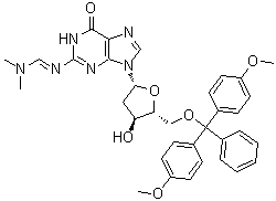5'-O-[Bis(4-methoxyphenyl)phenylmethyl]-2'-deoxy-N-[(dimethylamino)methylene]guanosine molecular structure (CAS 40094-22-2)