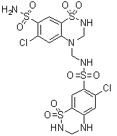 N-[[7-(氨基磺酰基)-6-氯-2,3-二氢-1,1-二氧代-4H-1,2,4-苯并噻二嗪-4-基]甲基]-6-氯-3,4-二氢-2H-1,2,4-苯并噻二嗪-7-磺酰胺 1,1-二氧化物分子结构 (CAS 402824-96-8)