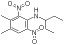 结构式 CAS# 40487-42-1, 二甲戊灵; 二甲戊乐灵; 菜草灵; 施田补; 胺硝草; 除草通; N-(1-乙基丙基)-2,6-二硝基-3,4-二甲基苯胺