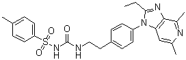 structure of CAS# 415903-37-6, Grapiprant;2-Ethyl-4,6-dimethyl-1-[4-[2-[[[[(4-methylphenyl)sulfonyl]amino]carbonyl]amino]ethyl]phenyl]-1H-imidazo[4,5-c]pyridine; AAT 007; CJ 023423; MR 10A7; RQ 00000007; RQ 7