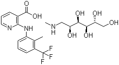 structure of CAS# 42461-84-7, Flunixin meglumin;2-[[2-Methyl-3-(trifluoromethyl)phenyl]amino]-3-pyridinecarboxylic acid meglumine salt; 1-Deoxy-1-(methylamino)-D-glucitol 2-[2-methyl-3-(perfluoromethyl)anilino]nicotinate