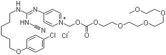 1-[[[[2-[2-[2-[2-Methoxyethoxy]ethoxy]ethoxy]ethoxy]carbonyl]oxy]methyl]-4-[N'-cyano-N''-[6-[4-chlorophenoxy]hexyl]guanidino]pyridinium chloride molecular structure (CAS 432037-57-5)