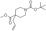 结构式 CAS# 441774-09-0, 1-叔丁氧羰基-4-烯丙基哌啶-4-甲酸甲酯; 4-(2-丙烯-1-基)-1,4-哌啶二甲酸 1-叔丁酯 4-甲酯