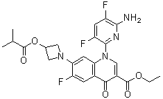 Ethyl 1-(6-amino-3,5-difluoropyridin-2-yl)-6-fluoro-7-[3-(isobutyryloxy)azetidin-1-yl]-4-oxo-1,4-dihydroquinoline-3-carboxylate molecular structure (CAS 442526-91-2)