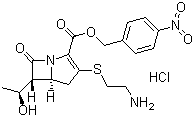 (5R,6S)-4-Nitrobenzyl-3-[(2-aminoethyl)thio]-6-[(1R)-1-hydroxyethyl]-1-azabicyclo[3.2.0]hept-2-ene-7-one-2-carboxylate hydrochloride molecular structure (CAS 442847-69-0)