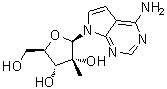 structure of CAS# 443642-29-3, 7-(2-C-Methyl-beta-D-ribofuranosyl)-7H-pyrrolo[2,3-d]pyrimidin-4-amine;7-Deaza-2'-C-methyladenosine; MK 0608