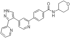 结构式 CAS# 452342-67-5, GW 788388; 4-[4-[3-(吡啶-2-基)-1H-吡唑-4-基]吡啶-2-基]-N-(四氢吡喃-4-基)苯甲酰胺