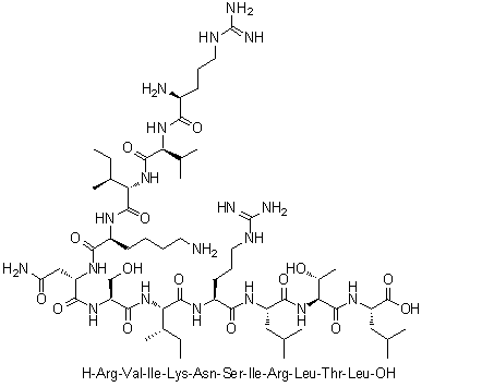L-Arginyl-L-valyl-L-isoleucyl-L-lysyl-L-asparaginyl-L-seryl-L-isoleucyl-L-arginyl-L-leucyl-L-threonyl-L-leucine molecular structure (CAS 462659-57-0)