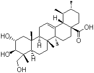 structure of CAS# 464-92-6, Asiatic acid;(1S,2R,4aS,6aR,6aS,6bR,8aR,9S,10S,11R,12aS,14bR)-10,11-Dihydroxy-9-(hydroxymethyl)-1,2,6a,6b,9,12a-hexamethyl-2,3,4,5,6,6a,7,8,8a,10,11,12,13,14b-tetradecahydro-1H-picene-4a-carboxylic acid
