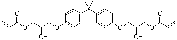 structure of CAS# 4687-94-9, 2,2-Bis[acryloyloxy(2'-hydroxypropyloxy)phenyl]propane;Diclite UE 8200T; EB 3700; EB 600; EPA 37; Ebecryl 3700; Ebecryl 3704; Ebecryl 3720TP40; Ebecryl 600; Epotuf 91-275; Epoxy Ester 3000A; KRM 8083; Kayarad R 115; MorCure 2000; Novacure 3700; PN 1570; Photomer 3015; R 115; Ripoxy SP 1509; Ripoxy VR 77; SP 1509; VR 77
