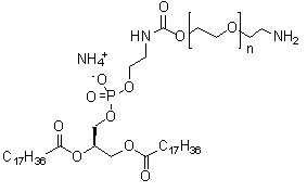 alpha-[(9R)-6-Hydroxy-6-oxido-1,12-dioxo-9-[(1-oxooctadecyl)oxy]-5,7,11-trioxa-2-aza-6-phosphanonacos-1-yl]-omega-(2-aminoethoxy)-poly(oxy-1,2-ethanediyl) ammonium salt molecular structure (CAS 474922-26-4)