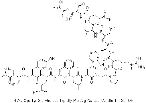 L-Alanyl-L-cysteinyl-L-tyrosyl-L-alpha-glutamyl-L-phenylalanyl-L-leucyl-L-tryptophylglycyl-L-prolyl-L-arginyl-L-alanyl-L-leucyl-L-valyl-L-alpha-glutamyl-L-threonyl-L-serine molecular structure (CAS 476645-66-6)