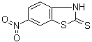 structure of CAS# 4845-58-3, 6-Nitro-2(3H)-benzothiazolethione;2-Mercapto-6-nitrobenzothiazole; 6-Nitro-2-benzothiazolinethione; 6-Nitro-2-mercaptobenzothiazole; 6-Nitrobenzothiazole-2-thiol; NSC 2630; SKA 6