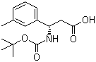 结构式 CAS# 499995-75-4, Boc-3-甲基-D-beta-苯丙氨酸; Boc-(S)-3-氨基-3-(3-甲基苯基)丙酸; N-叔丁氧羰基-(S)-3-氨基-3-(3-甲基苯基)丙酸