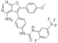 4-Amino-5-[4-[[[[2-fluoro-5-(trifluoromethyl)phenyl]amino]carbonyl]amino]phenyl]-6-(4-methoxyphenyl)furo[2,3-d]pyrimidine molecular structure (CAS 501693-25-0)