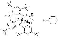 结构式 CAS# 502964-53-6, [2-[[双[2,4-二叔丁基苯氧基]膦]氧基]-3,5-双叔丁基苯基](三环己基膦)氯化钯
