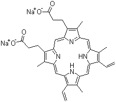 structure of CAS# 50865-01-5, Disodium protoporphyrin IX;Protoporphyrin IX disodium salt; 3,7,12,17-Tetramethyl-8,13-divinyl-2,18-porphinedipropionic acid disodium salt