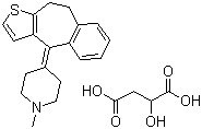 结构式 CAS# 5189-11-7, 苯噻啶苹果酸盐; 9,10-二氢-4-(1-甲基哌啶-4-亚基)-4H-苯并[4,5]环庚烷并[1,2-b]噻吩苹果酸盐 (1:1)