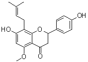 structure of CAS# 521-48-2, 4',7-Dihydroxy-5-methoxy-8-(3-methyl-2-butenyl)flavanone;2,3-Dihydro-7-hydroxy-2-(4-hydroxyphenyl)-5-methoxy-8-(3-methyl-2-buten-1-yl)-4H-1-benzopyran-4-one