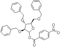 structure of CAS# 52522-49-3, 2,3,5-Tri-O-benzyl-D-arabinofuranose 1-(4-nitrobenzoate);2,3,5-tri-O-benzyl-1,0-(4-nitrobenzoyl)-D-arabinofuranose; 2,3,5-Tri-O-benzyl-1-O-(4-nitrobenzoyl)-D-arabinofuranose