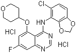 7-氟-5-[[四氢吡喃-4-基]氧基]-4-[[6-氯-2,3-亚甲基二氧基苯基]氨基]喹唑啉二盐酸盐分子结构 (CAS 536740-46-2)