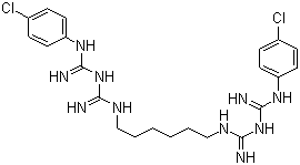 structure of CAS# 55-56-1, Chlorhexidine;Bis(5-(p-chlorophenyl)biguanidinio)hexane; Hexamethylenebis(5-(4-chlorophenyl)biguanide); N,N'-Bis(4-chlorophenyl)-3,12-diimino-tetraazatetradecanediimidamide
