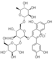 3-[(O-6-Deoxy-alpha-L-mannopyranosyl-(1->6)-O-[D-glucopyranosyl-(1->2)]-beta-D-glucopyranosyl)oxy]-2-(3,4-dihydroxyphenyl)-5,7-dihydroxy-1-benzopyrylium chloride molecular structure (CAS 55028-57-4)