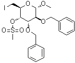 Methyl 6-deoxy-6-iodo-2,3-bis-O-(phenylmethyl)-alpha-D-altropyranoside methanesulfonate molecular structure (CAS 55570-14-4)