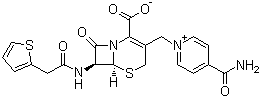 structure of CAS# 5575-21-3, Cephalonium;(6R,7R)-3-[(4-Carbamoylpyridin-1-ium-1-yl)methyl]-8-oxo-7-[(2-thiophen-2-ylacetyl)amino]-5-thia-1-azabicyclo[4.2.0]oct-2-ene-2-carboxylate