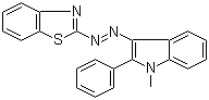 structure of CAS# 55773-66-5, 2-[2-(1-Methyl-2-phenyl-1H-indol-3-yl)diazenyl]benzothiazole;2-[(1-Methyl-2-phenyl-1H-indol-3-yl)azo]benzothiazole; 1-Methyl-2-phenyl-3-(benzothiazol-2-ylazo)indole; 3-[(2-Benzothiazolyl)azo]-1-methyl-2-phenylindole