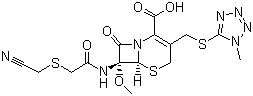 结构式 CAS# 56796-20-4, 头孢美唑; (6R-cis)-7-[[[(氰甲基)硫]乙酰]氨基]-7-甲氧基-3-[[(1-甲基-1H-四唑-5-基)硫]甲基]-8-氧代-5-硫杂-1-氮杂双环[4.2.0]辛-2-烯-2-羧酸